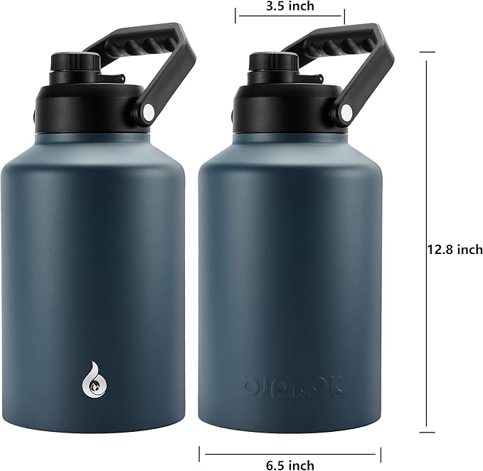 BJPKPK One Gallon(128 oz) Insulated Water Bottle, Dishwasher Safe Stainless Steel Jug, BPA Free Jug with Ergonomic Handle & Anti-slip Bottom, Large Water Bottle, Navy Blue