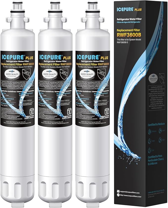 ICEPURE RPWF Refrigerator Water Filter, Replacement for GE RPWF (Not RPWFE), RWF1063, RWF3600B, WDS-RPWF, WSG-4, DWF-36, R-3600, AQF-RPWF, MPF15350, OPFG3-RF300, WF277, 3Pack