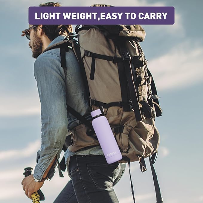 Exllena Slim Insulated Water Bottles for Travel 18oz with Clip, Double Wall Vacuum Stainless Steel Water Bottle Keeps Drinks Cold 24 Hrs/Hot 12 Hrs, 100% Leakproof, BPA Free(Purple)