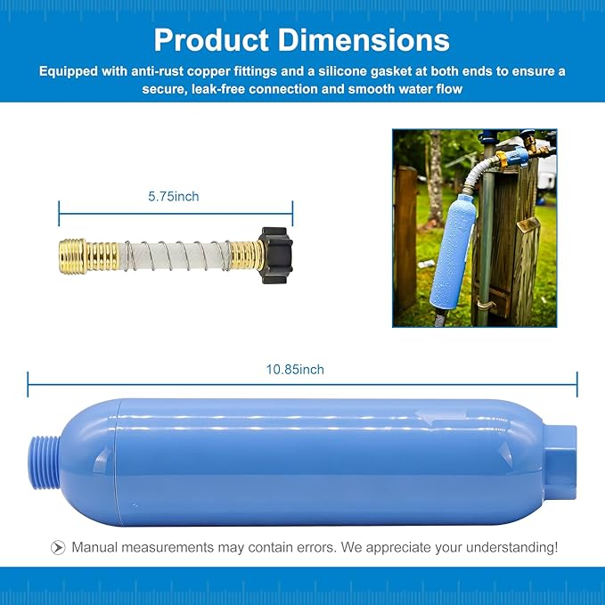 RV Inline Water Filter with 2 Flexible Hose Protectors, 20-Micron Advanced GAC & KDF Filtration Reduces Bad Taste, Odor, Chlorine, Sediment for RVs Campers Marines
