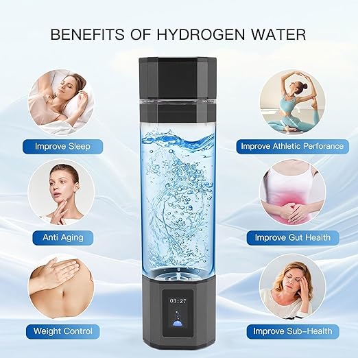 New Hydrogen Water Bottle, 300ml PCTG Type C 5V Hydrogen Rich Water Generator Cup for Home Office Outdoor Sports (Gun Color)
