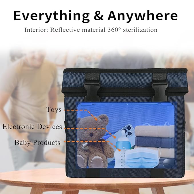 3 Gallon Large-powerful UV Light Sanitizer Ozone Box, Portable Foldable UV Cleaner Bag UVC Household Bag with 3-level Timer for Keys, Towels, Mask Cleaning Machine Blue 12L Ozone