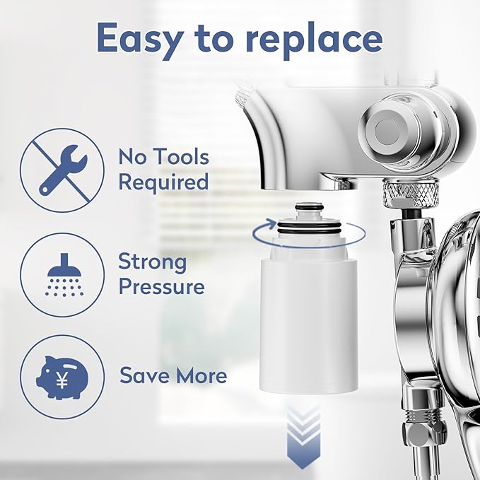 SINGSUO 2-Pack KDF Shower Head Filter Replacement Cartridge, Multi-Stage Showerhead Filter Refill Cartridge for Hard Water, Shower Head Cartridge to Remove Chlorine, Heavy Metals & Impurities