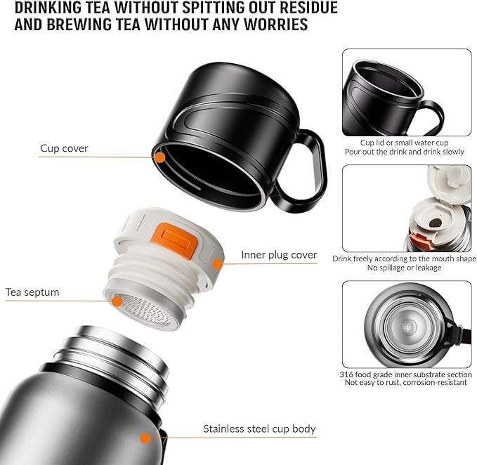 Double wall vacuum Leakproof stainless steel wide mouth insulated water bottle;tea tumbler with infuser,cup,lid;smart thermoses hot drinks;thermal flask ice coffee with led digital temperature display