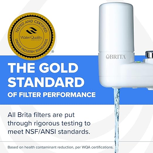 Brita Faucet Mount Water Filter System, White, No-Wait Filtration, Easy Install, Multi-Use Tap Water Filter for Kitchens, Bathrooms & Small Spaces