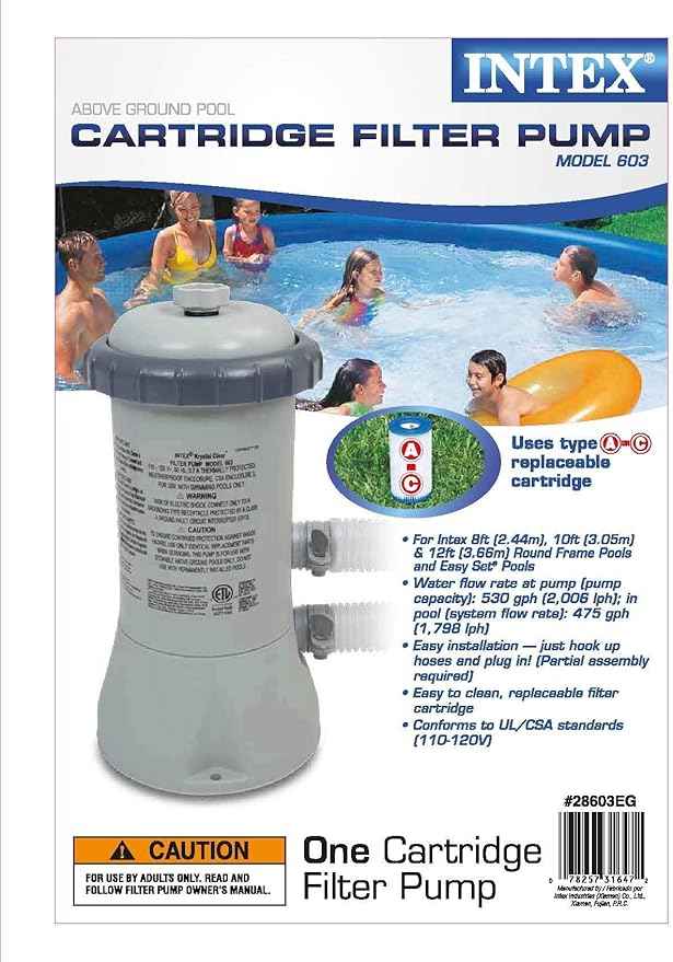 INTEX C530 Krystal Clear Cartridge Filter Pump for Above Ground Pools: 530 GPH Pump Flow Rate – Improved Circulation and Filtration – Easy Installation – Improved Water Clarity – Easy-to-Clean