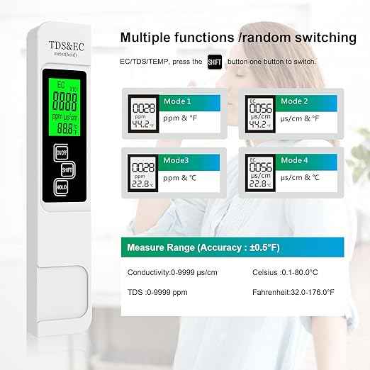 Most Accurate So Far 4-in-1 Instant Read TDS Meter - Measures TDS, EC, & Temperature (°C/°F) - Digital Water Testing Kit for Tap, Well, Pool, Hydroponics, Aquarium, RO/DI System White