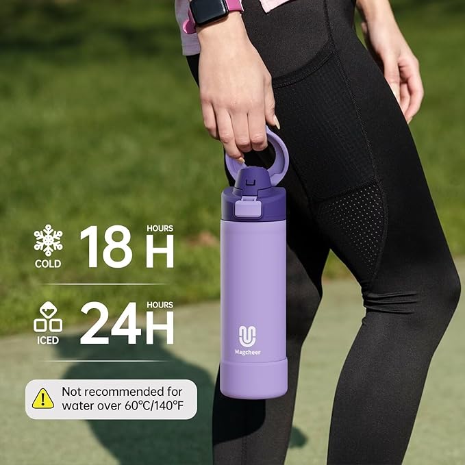 Insulated Magnetic Water Bottle - Reusable Stainless Steel Bottle with MagSafe Compatible Phone Holder - Keeps Cold for 24 Hours - Perfect for Gym, Sports, and Travel - Lavender 24oz