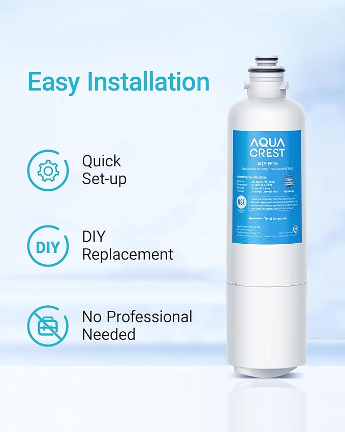 AQUA CREST 11032531 Replacement for Bosch® UltraClarity® Pro BORPLFTR50, 12033030 Refrigerator Water Filter, Compatible with 11025825, 12028325, BORPLFTR55, REPLFTR50, B36CT80SNS, WFC100MF, 1 Pack