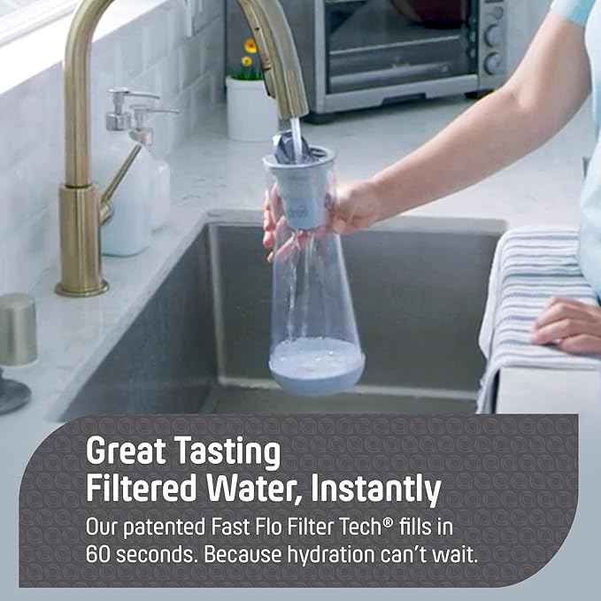 Hydros Water Filter Pitcher, 40 oz Slim Design, Patented Fast Flo Tech, Dishwasher Safe, Fills in Just 40 Seconds, BPA Free, 5 Cup Capacity, Grey