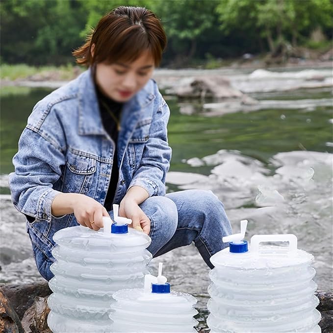 10L/15L Collapsible Water Container with Spigot, Foldable Portable Water Storage Jug, Leakproof Camping Water Carrier for Hiking, Backpacking, RV, Emergency, Outdoor Survival 2pcs