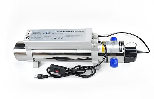 HQUA 120W Whole House UV Water Purifier – 24 GPM Ultraviolet Water Filter with Cooling Fan, 120V, 1” MNPT Inlet/Outlet, Includes Spare UV Lamp & Quartz Sleeve