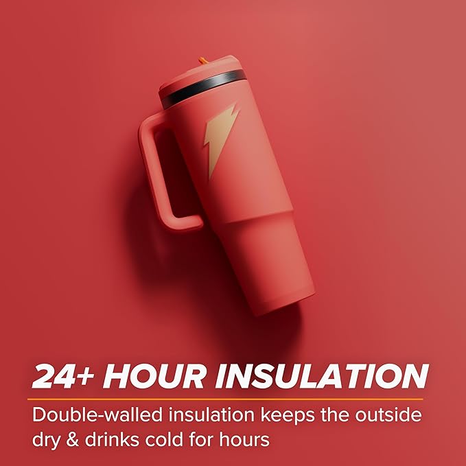 Gatorade Crossover Stainless Steel Tumbler Water Bottle, Coral, Double-Wall Insulation, 36 fl oz