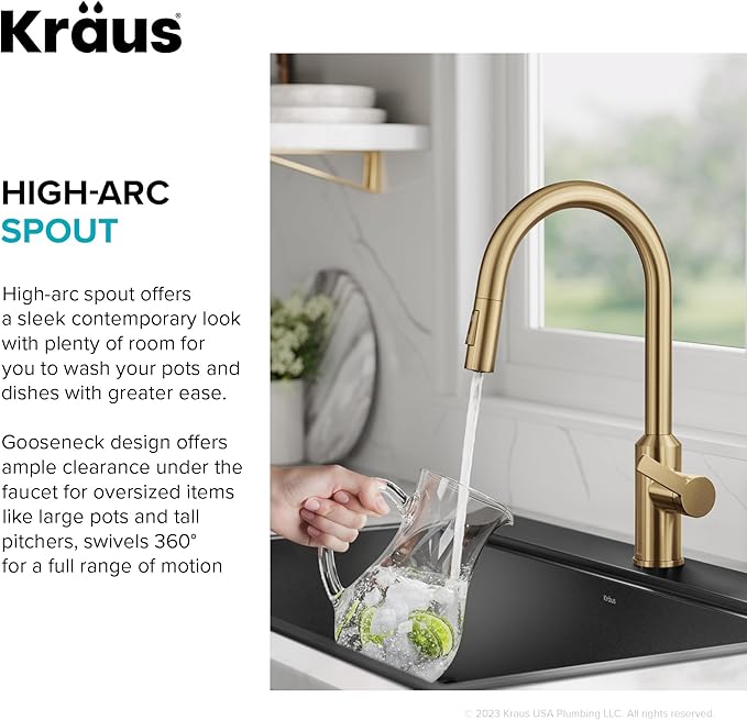 Kraus Oletto Kitchen Faucets Touchless Sensor Single Handle Pull-Down Sprayer in Brushed Brass, KSF-2830BB