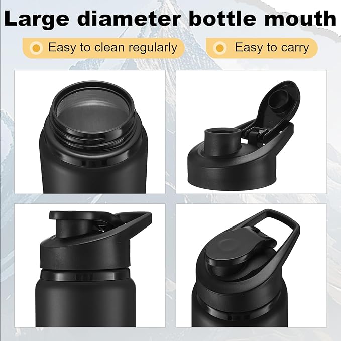 Domensi 30 Pack Aluminum Water Bottle Bulk Reusable Water Bottle, Lightweight Easy Carry Leakproof with Snap Lid Travel Bottles, for Gym Outdoor Sports Cycling Camping Fishing (17oz,Black)