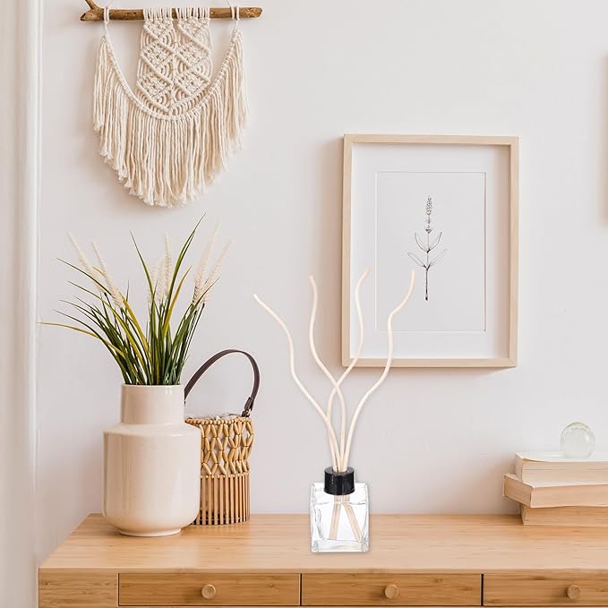 uxcell 60Pcs Wavy Rattan Reed Diffuser Sticks, 28cm/11 Natural Wooden Rattan Fragrance Diffuser Refill Sticks Replacement for Home, Bedroom, Hotel, Office, Bathroom Shelf Decor (Wood) - AquaVibe