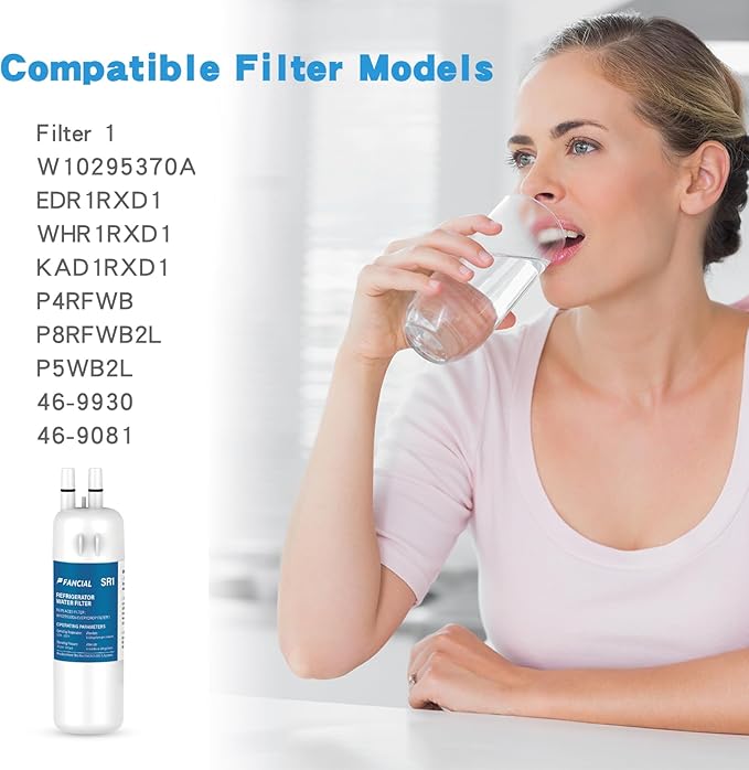 Fancial Refrigerator Water Filters Replacement for Whirlpool, Maytag, KitchenAid-Compatible with EDR1RXD1,W10295370A, Filter 1, WHR1RXD1,6-Month Long Life,four-pack