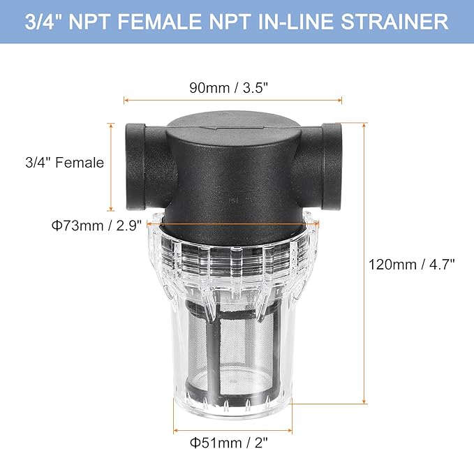 uxcell Pressure Washer Filter 3/4" NPT Female Thread, Inline Mesh Strainer Attachment, Stainless Steel Screen with Sealant Tape for Outdoor Gardening Inlet Water (Size:80 Mesh) - AquaVibe