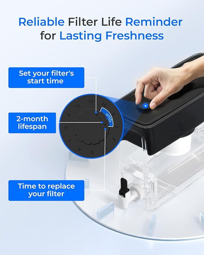 Waterdrop 35-Cup Large Water Filter Dispenser, Fluoride-Reducing, 150-Gallon Long-Life, Reduces Chlorine, PFOA/PFOS and More, BPA Free, Black (with 1 Filter)