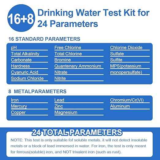 Water Testing Kits for Drinking Water - 150 Strips 24 in 1 Well, Tap and Drinking Water Test Kit, Water Test Strips with Hardness, pH, Lead, Iron, Copper, Chlorine, and More
