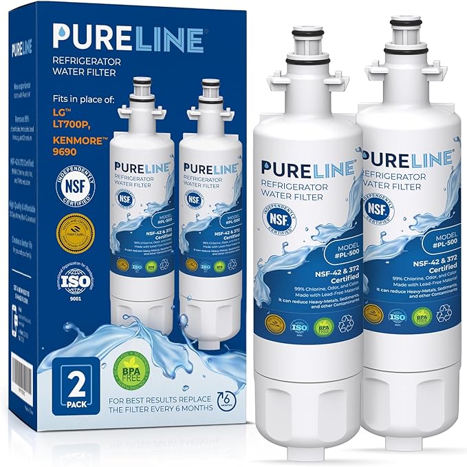 Pureline 9690, LT700P Replacement for LG LT700P, Kenmore Elite 9690, Kenmoreclear 46-9690, ADQ36006101, HDX FML-3, Refrigerator Water Filter - Reduces Bad Taste & Odor - AquaVibe