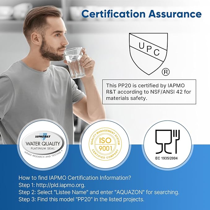PUREPLUS 20 Micron 20" x 2.5" Whole House Sediment Home Water Filter, 20-inch Sediment Pre-Filtration, Replacement Cartridge Aqua Pure AP110-2C, Pentek P1-20/SP-P1-20/PX01-20, Watts FPMB5-20, 4PACK