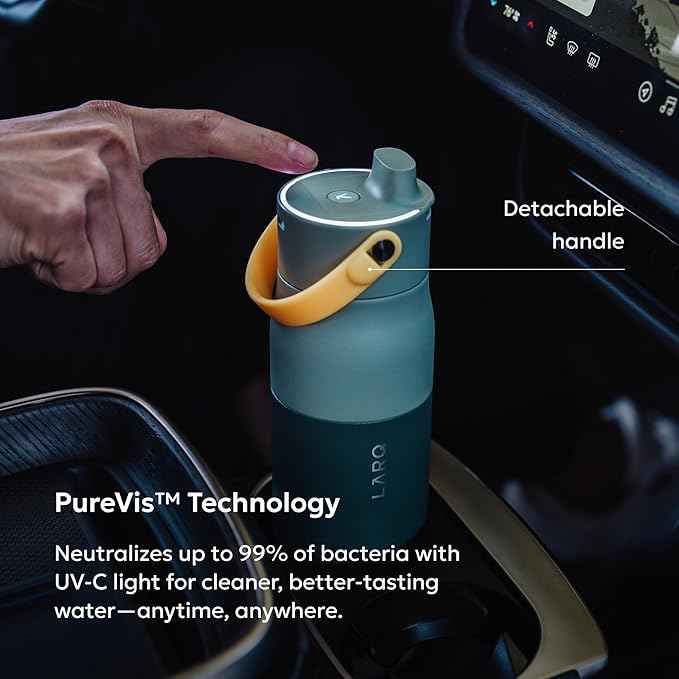 LARQ PureVis 2 Self Cleaning Water Bottle - UV Water Purifier with Filter Straw, Smart App Hydration Tracking, Insulated Stainless Steel