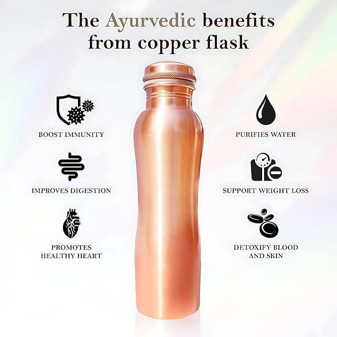Matt Finish Copper Water Bottle Joint Less Leak Proof Ayurvedic Drinkware Copper Vessel for Sports, Gym, Outdoors, Yoga