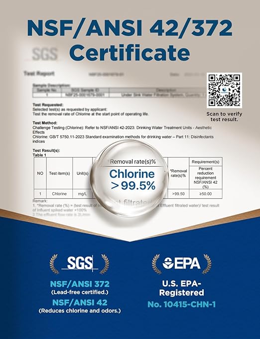 NOVETE Under Sink Water Filter, Upgraded 30K Gallons, NSF/ANSI 42 & 372 Certified, Reduces 99.5% Chlorine, Lead, PFOA/PFOS, Bad Taste, Direct Connect to Kitchen Faucet, USA Tech, UWF1A-PC-1, Black