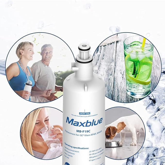 Maxblue Replacement for GE® RPWFE®, RPWF (with CHIP) Refrigerator Water Filter, Compatible with WSG-4, WF277, GFE28GMKES, PFE28KBLTS, GFD28GSLSS, PWE23KSKSS, GYE22HMKES, DFE28JSKSS, 6 Filters