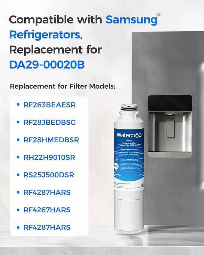 Waterdrop DA29-00020B Replacement for Samsung® Water Filter HAF-CIN/EXP, DA29-00020B, HAF-CIN, DA29-00020B-1, RF28HMEDBSR, RF263BEAESR, RS25J500DSR, RF263TEAESG, HDX FMS-2, DA97-08006A-1, 3 Filters