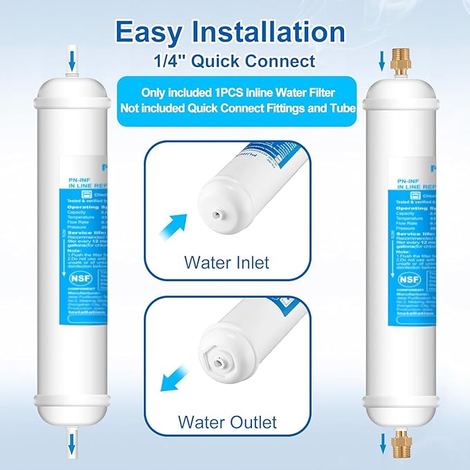 Inline Water Filter for Refrigerator and Ice Maker(1 Pack),1/4" Push Connect Post Carbon Filter Replacement for Reverse Osmosis Water System