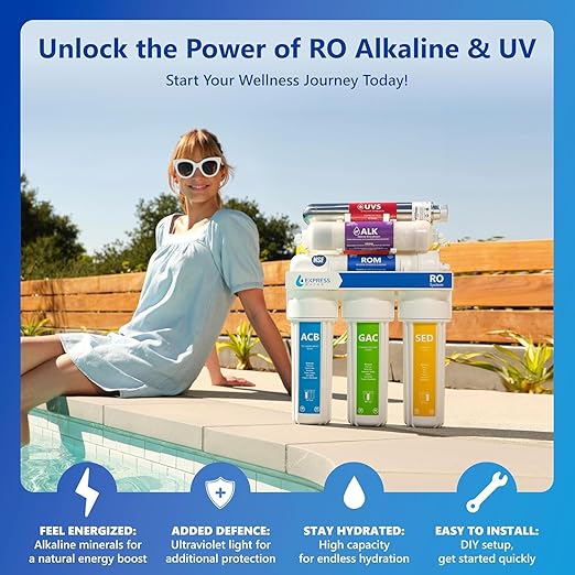 Express Water Reverse Osmosis Water Filtration System with Alkaline & UV Filter – 11 Stage UV Water Filter – Under Sink Water Filter with Alkaline Filter for Added Essential Minerals – 100 GDP