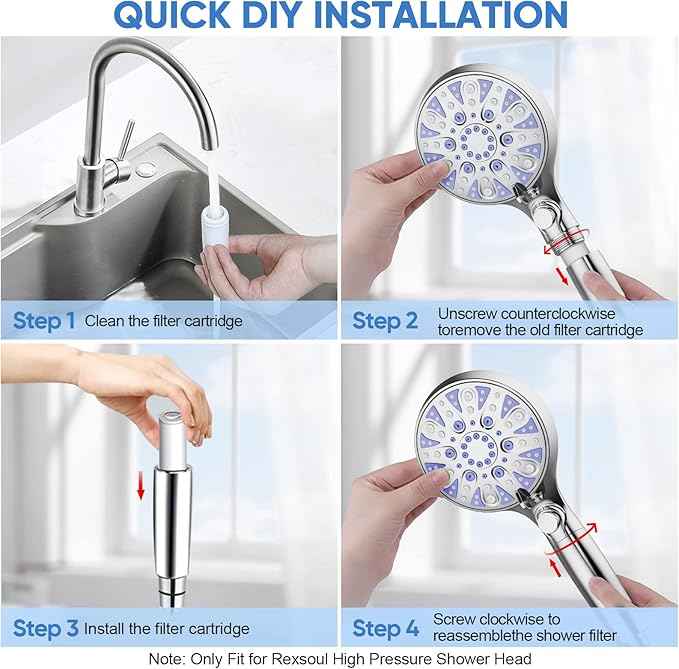 Replacement Shower Filter for Handheld Shower Head, 3 Pack 15 Stage Filter for Hard Water Remove Chlorine and Harmful Substances, Only Fit for Rexsoul Filtered Shower Head