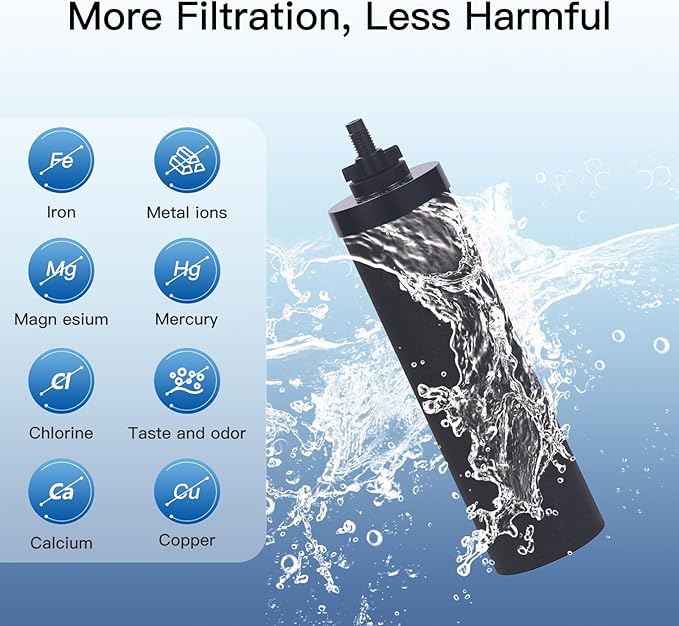 Gravity-fed Water Filter System, Reduces Lead and up to 99% of Chlorine, NSF/ANSI 42&372 Standard, with 2 Black Carbon Filters and Metal Water Level Spigot and Stand, 2.25G Countertop System