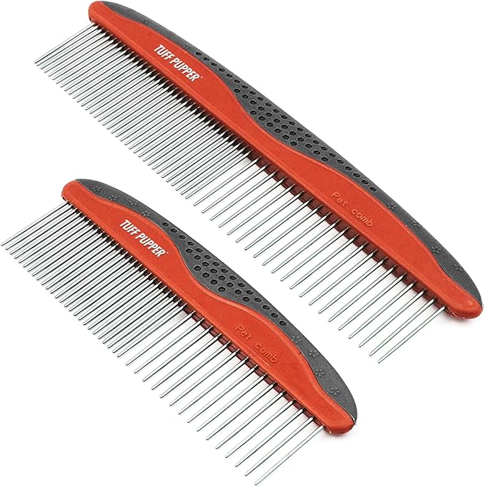 Tuff Pupper Dog Grooming Comb Set | Easily & Safely Remove Dead, Matted Knotted Hair | Ergonomic Pet Detangling Combs | No-Slip Safety Handle For Precision Control | Rounded Tips Prevent Scratching - AquaVibe