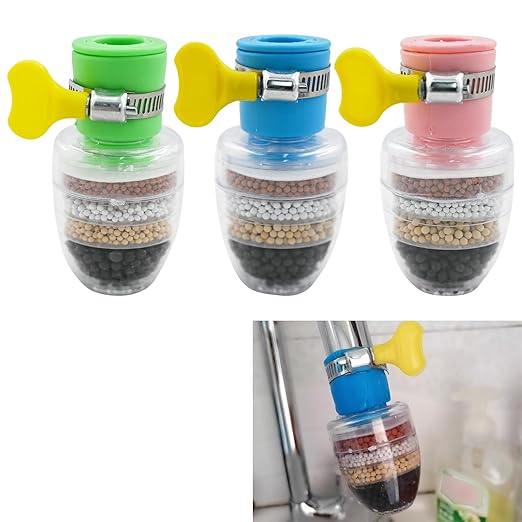 3 Pcs Faucet Water Filter,6 Layer Cartridge Activated Carbon Filters Water Filter Faucet Replacements for Sink Applicable 1/2inch - 3/4inch Faucet