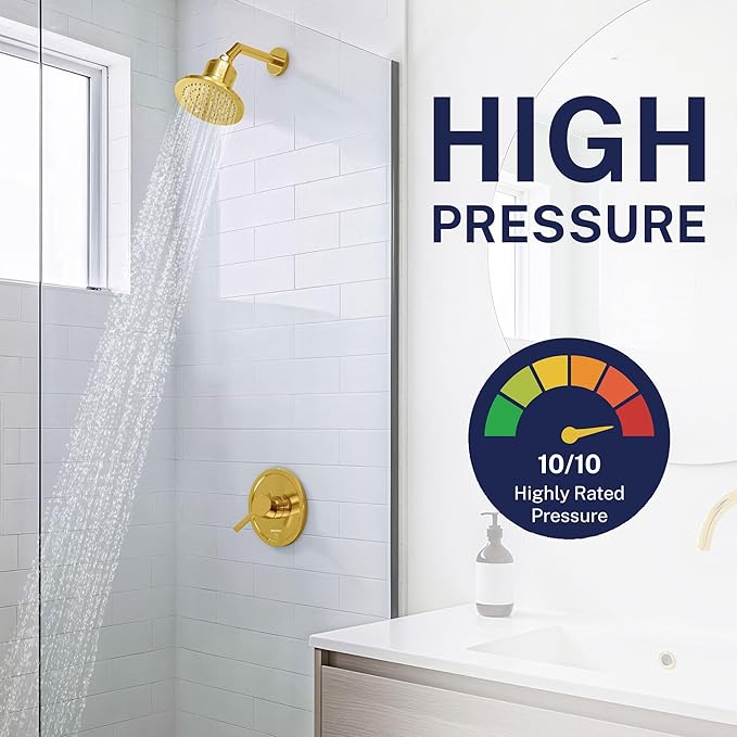 Gillian™ by HammerHead High Pressure Shower Head with Filter – Genuine KDF-55 Metal Hard Water Filtering Shower Head, Healthier Skin & Hair – 6-Inch Rainfall Shower Head with Filters, Brushed Gold
