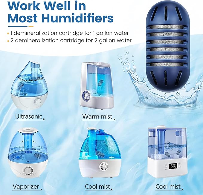 Demineralization Cartridge for HoMedics Ultrasonic Humidifiers: 12-Pack Demineralization Cartridges Filter Replacement, Filters Mineral Deposits, Prevents Hard Water Build-Up, Purifies Water