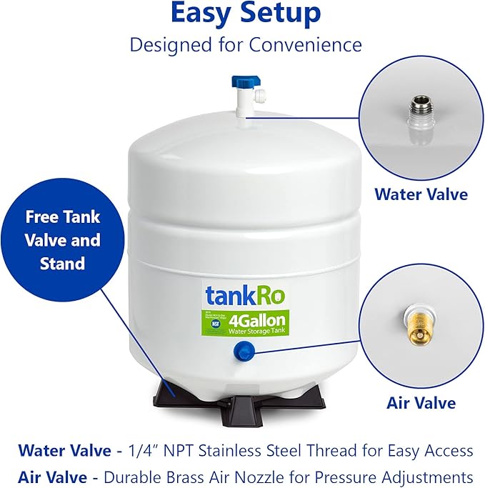 tankRo RO132-TNK RO Water Filtration System Expansion Tank 4 Gallon Capacity – NSF Certified – Compact Reverse Osmosis Water Storage Pressure Tank 1/4" Tank Ball Valve