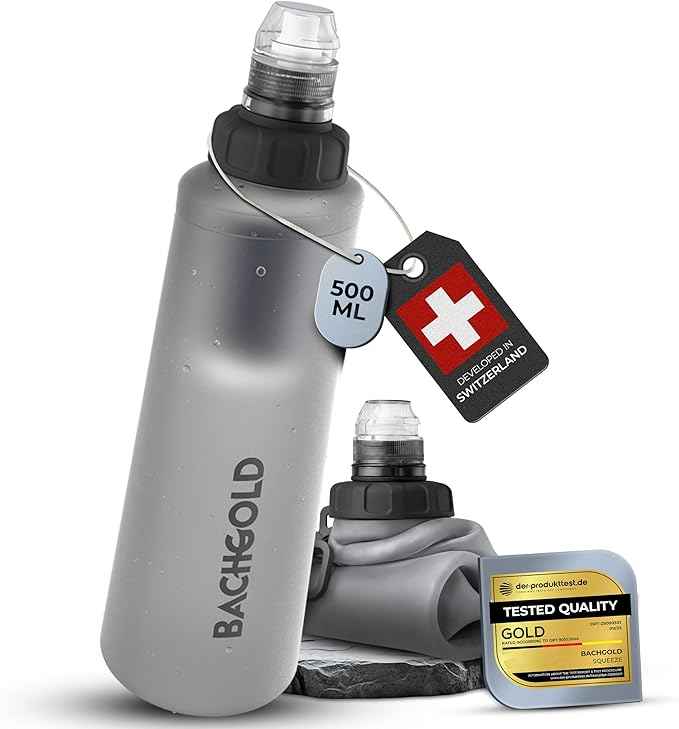 Water Filter Camping – Bachgold Foldable Squeeze Portable Water Filter for Hiking, Backpacking & Emergency Use | Ultralight Outdoor Filtration Bottle, Swiss Design