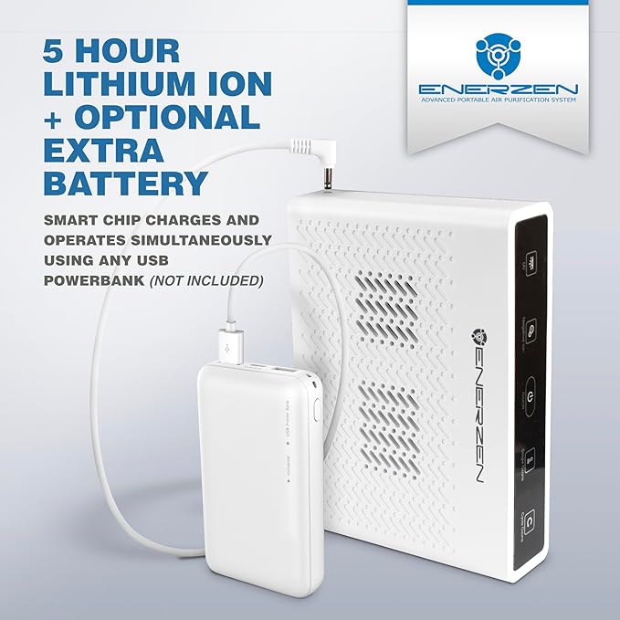 Enerzen O-222BA - 1,250 mg/h 3-in-1 Portable Ozone Generator + UV + Negative Ion - Cordless Battery Power Odor Eliminator Deodorizer for Car, Bathroom, Hotel Room, Small Spaces, Hunting
