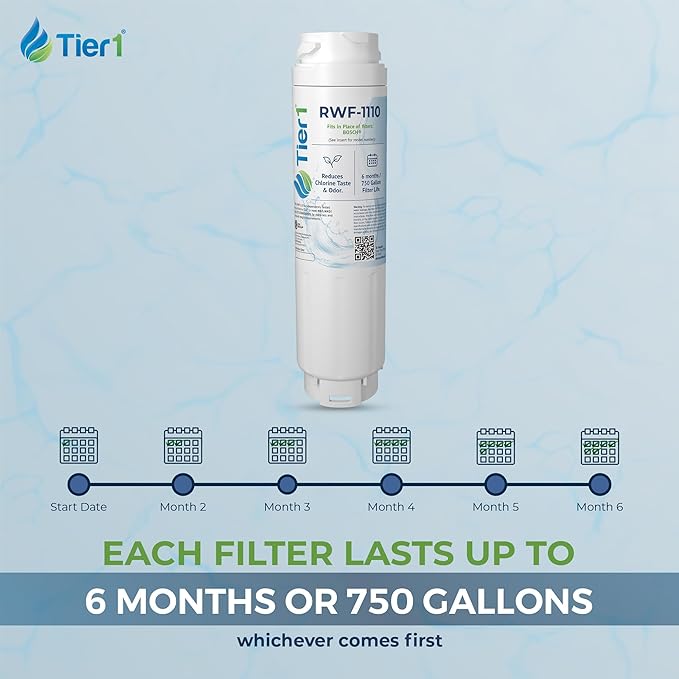 Tier1 RWF1110 9000 077104 Refrigerator Water Filter | Replacement for Bosch 644845, REPLFLTR10, UltraClarity, 11034152 Fridge Filter - Up to 12 Months Supply | Easy Install | Odor Control (2-pk)