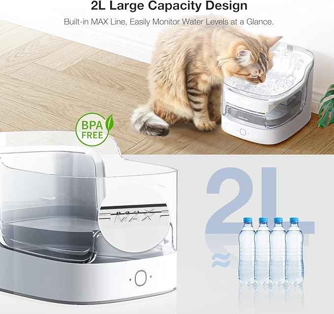 2L Cat Water Fountain Smart App Control,8 Layers Filtration Automatic Water Dispenser for Cats Dogs pet Water Fountain Wireless Pump 2.4G WiFi PF1