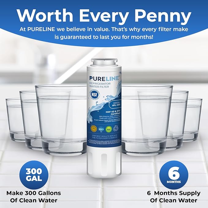 Pureline EDR4RXD1 Replacement for Everydrop Filter 4, UKF8001, UKF8001AXX-750, UKF8001AXX-200, Maytag UKF8001, Whirlpool EDR4RXD1, 4396395, Kenmore 9084, 9006, Puriclean II, (2 Pack) - AquaVibe