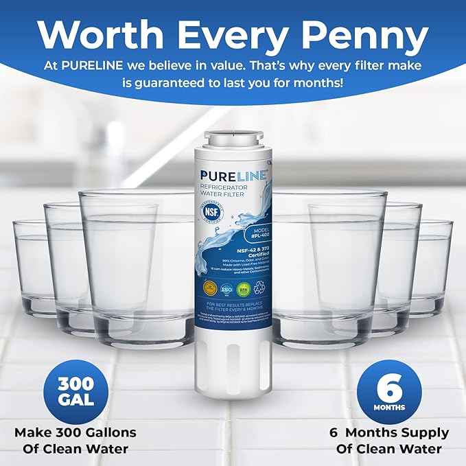Pureline UKF8001 Refrigerator Water Filter Replacement, EDR4RXD1, Everydrop Filter 4, UKF8001AXX-750, UKF8001AXX-200, Maytag UKF8001, Whirlpool EDR4RXD1, 4396395, Kenmore 9084, 9006, (3 Pack)