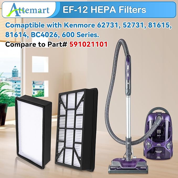 EF-12 HEPA Filter Replacement for Kenmore 62731, 52731, 81615, 81614, BC4026 Canister Vacuum Cleaners, Part #591021101, 2 Pack 600 Series Exhaust Filter for Kenmore - AquaVibe