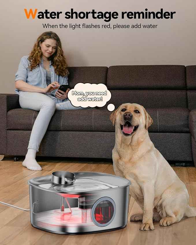 Dog Water Fountain Stainless Steel, 11L/2.8Gal Large Pet Water Fountain for Large Dogs Inside, Dog Fountain Water Bowl Automatic Dispenser with Visible Window & LED, Ultra Quiet (with 8pcs Filters)