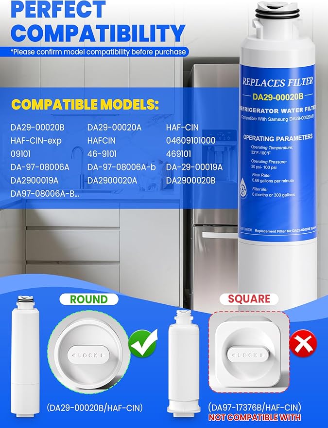 DA29-00020B Filter Compatible with Samsung Water Filter DA29-00020B, DA29-00020A, DA-97-08006A-B, HAF-CIN/EXP, HAF-CIN, HAF-CIN- exp, HAFCIN, 04609101000, 09101, 46-9101, 469101, 6 Pack, By CHOPLO - AquaVibe