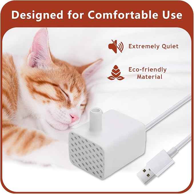 Replacement Cat Water Fountain Pump, 5W DC Submersible USB Pump, 90L/H (24 GPH), Compatible with/For Pixi Round, Cubic, Flower Cap Cat Fountains (White)